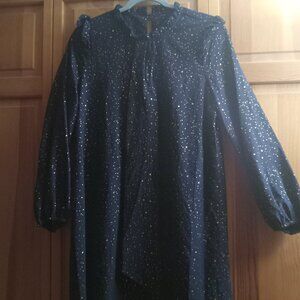 Navy Blue and Gold Long Sleeve Dress